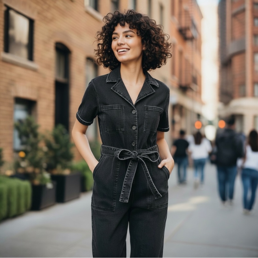 Baltic Born Denim Jumpsuit Dark Wash Stretch Cotton Blend Small